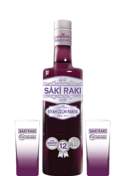 Saki Rakı Siyah Üzüm mit 2 Gläsern